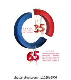 Infographic set of business cycle flow diagrams, pie chart for documents,reports,presentations,0 5 10 15 20 25 30 35 40 45 50 55 60 65 70 75 80 85 90 95 100 percent.Vector illustration.