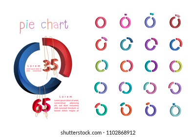 Infographic set of business cycle flow diagrams, pie chart for documents,reports,presentations,0 5 10 15 20 25 30 35 40 45 50 55 60 65 70 75 80 85 90 95 100 percent.Vector illustration.