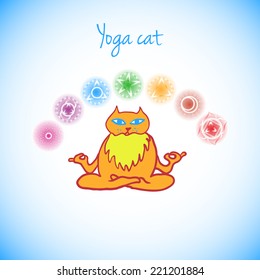 Infographic set with chakra icons and meditator cat 