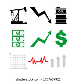 Infographic Set Chart for growth prices for oil and petroleum products icon. Sign and symbol Oil growing graph