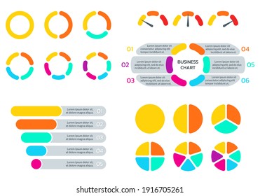 Infographic Set With A Circle Diagram Or Pie Chart, Funnel Pyramid Or Marketing Cone, Speedometer Or Meter For Info Graphic. Business Process Layout With Steps Or Options. Vector Illustration.