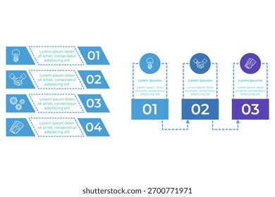 Conjunto de infográficos exibindo as etapas principais em formato claro. Segmentos numerados, ícones e descrições breves facilitam a compreensão de informações complexas