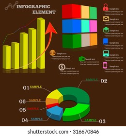 Infographic set elements with badges, a square, a circle and columns