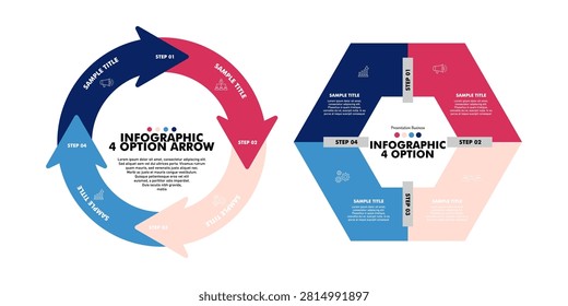 Infographic set featuring 4 step process suitable for presentation and report templates, business or marketing strategies.