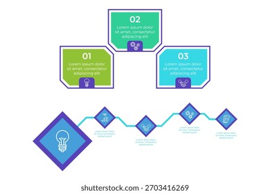 Conjunto de infografías con tres secciones coloridas que destacan ideas clave. Imágenes atractivas e iconos claros que ilustran conceptos importantes en un diseño simple y estructurado adecuado para presentaciones