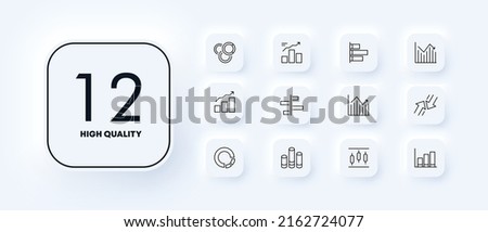 Infographic set icon. Diagram, columns, function, income, profit, analytics, pie chart, arrows, etc. Data analysis concept. Neomorphism style. Vector line icon for Business and Advertising