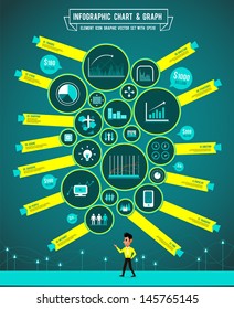 Infographic set icon and direction graph chart for business information show percent money
