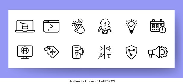 Infographic Set Icon. Order, Player, Video, Thunderstorm, Protection, Lamp, Calendar, Speaker, Discount, Coupon, Etc. Vector Line Icon For Business And Advertising