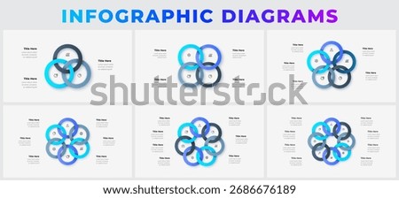 Infographic set with overlapping rings forming a circular diagram to illustrate connectivity, collaboration, and data flow for modern presentations and stock projects. Data visualization template