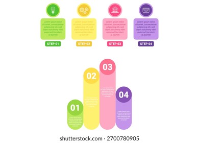Infographic set presenting clear step-by-step process, featuring colorful icons and text boxes summarizing each step in engaging way