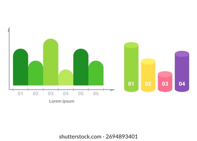 Infographic set with two bar graphs with varying heights and colors