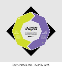Infographic shape octagon circle with 2 option steps, for visual presentation templates or business reports. Editable vectors.