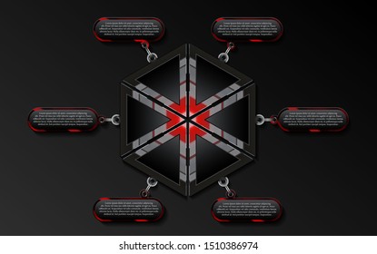 Infographic shiny six steps chain metallic