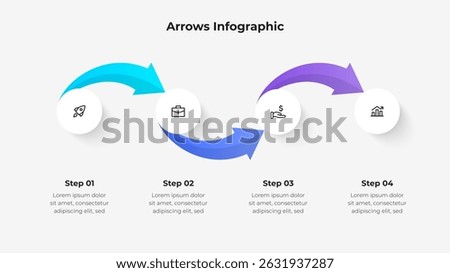 Infographic showcasing arrows connecting four labeled steps, emphasizing progression in business or processes. Suitable for presentations, project planning, or strategic implementation