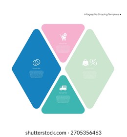Infográfico mostrando 4 passos sobre como comprar, incluindo ícones e ilustrações. EPS vetorial.