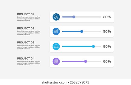 Infographic showing the growth of 4 projects. Presentation, Management, Plan and Strategy. Vector illustration.