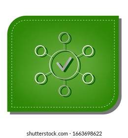 Infographic sign. Silver gradient line icon with dark green shadow at ecological patched green leaf. Illustration.
