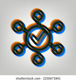 Infographic sign. Stroked Icon in orange, azure and old lavender Colors at gray Background. Illustration.