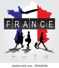 Infographic silhouette people in the airport for france flight