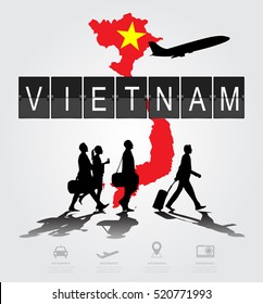 Infographic silhouette people in the airport for vietnam flight