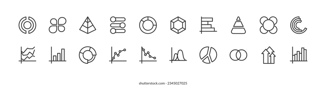 conjunto de iconos simples de infografía. Esquema modificable. Pixel perfecto 24x24px. Aislado sobre un fondo blanco