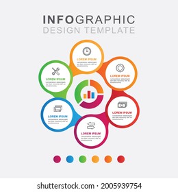 Infographic six icons business plan, Vector illustration in flat style