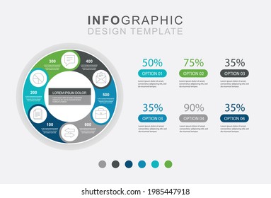 Infographic six options graphic business finance, Vector illustration in flat style