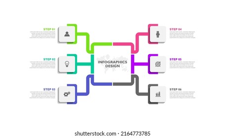 Infografía de seis pasos elemento empresarial colorido plano