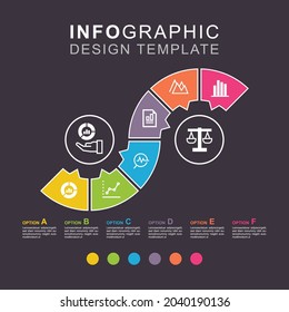 Infographic six steps curve business management, Vector illustration design concept in flat style