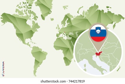 Infographic for Slovenia, detailed map of Slovenia with flag. Vector Info graphic green map.