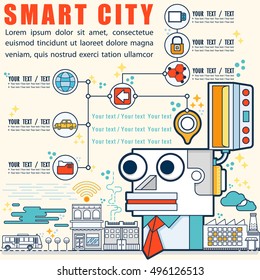 Infographic smart city concept with different icon and elements,Business communication and transportation in the city, Vector illustration