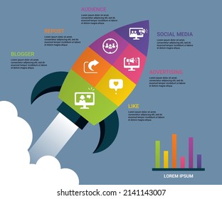 Infographic Social Media icons vector illustration. 6 colored steps info template with editable text.