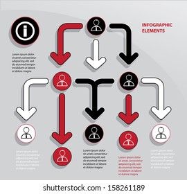 Símbolos sociales infográficos flechas rojas y negras con iconos y números