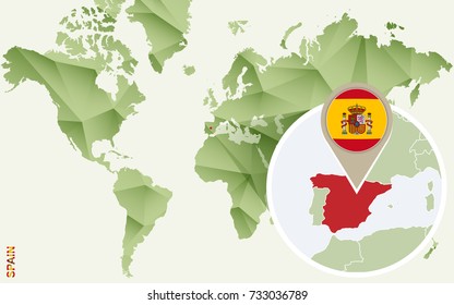 Infographic for Spain, detailed map of Spain with flag. Vector Info graphic green map.