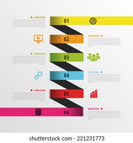 Infographic spiral business template with paper tags