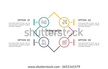 Infographic square and circle element colorful design. 4 process to success. Presentation, Plan and Strategy. Vector illustration.