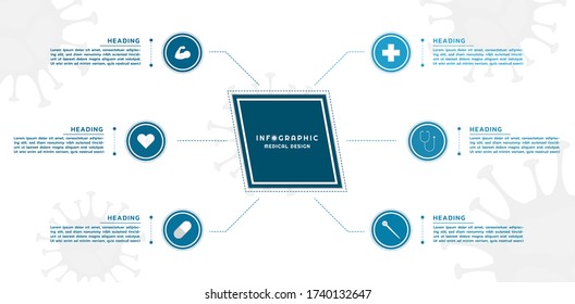 Infographic square and circle shape design icon for medical mind map style. vector illustration.