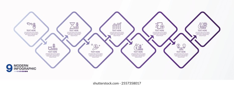 Infographic square design 9 options or process and finance icons. Infographics business concept for info graphics, flow charts.