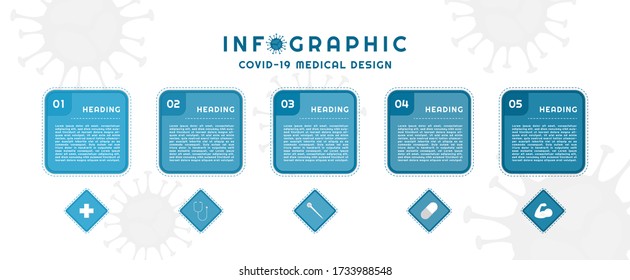 Infographic square modern shape line dashed design for medical covid-19 concept. vector illustration.