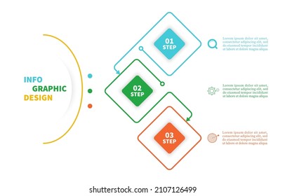 Infographic Square Presentation With Three Steps. Infographic Design Half Circle Business Template With 3 Options, Element. Creative Concept For Workflow Layout, Diagram, Business, Banner, Web Design.