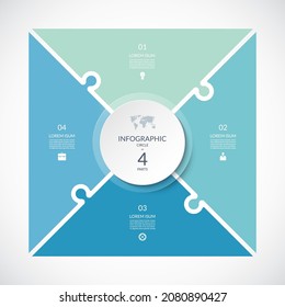 Infographic square template in puzzle style. Vector cycle diagram with 4 parts, options. Can be used for chart, graph, report, presentation, web design.