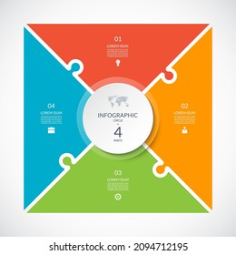 Infographic square template in puzzle style. Vector cycle diagram with 4 parts, options. Can be used for chart, graph, report, presentation, web design.