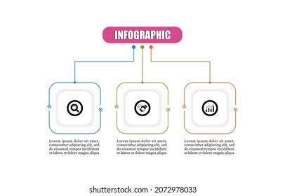 Infographic square timeline with 3 steps or options. Business infographic presentation three element. Concept planning template. Can be used for workflow layout, diagram, graph, report, web design.