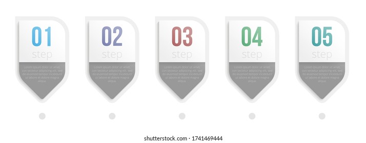 Infographic stage. Business data element with 5 step process. Horizontal evolution stage option layout. Five infograph timeline option with simple design template on white background