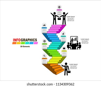 Infographic stairs 6 steps can be used for workflow layout, diagram, number options, web design. Business concept with 6 options, parts, steps or processes. Symbols, steps for successful business plan