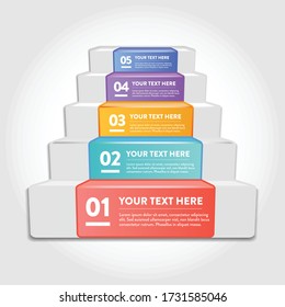 Diseño de escaleras infográficas con escalones numerados y tu texto.