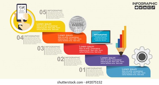 Infographic stairs steps can be used for workflow layout, diagram, number options, web design. Infographic business concept with 5 options, parts, steps or processes.