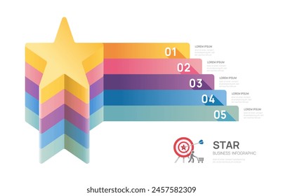 Plantilla de diagrama de estrella de infografía para negocios.5 paso de marketing y negocios de inicio, infografías de Vector.