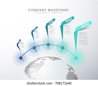 Infografía hitos de inicio línea de tiempo Plantilla de Vector.