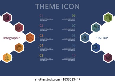 Plantilla de inicio de infografía. Iconos de diferentes colores. Incluya la asociación, precisión, carrera, creatividad y otros.